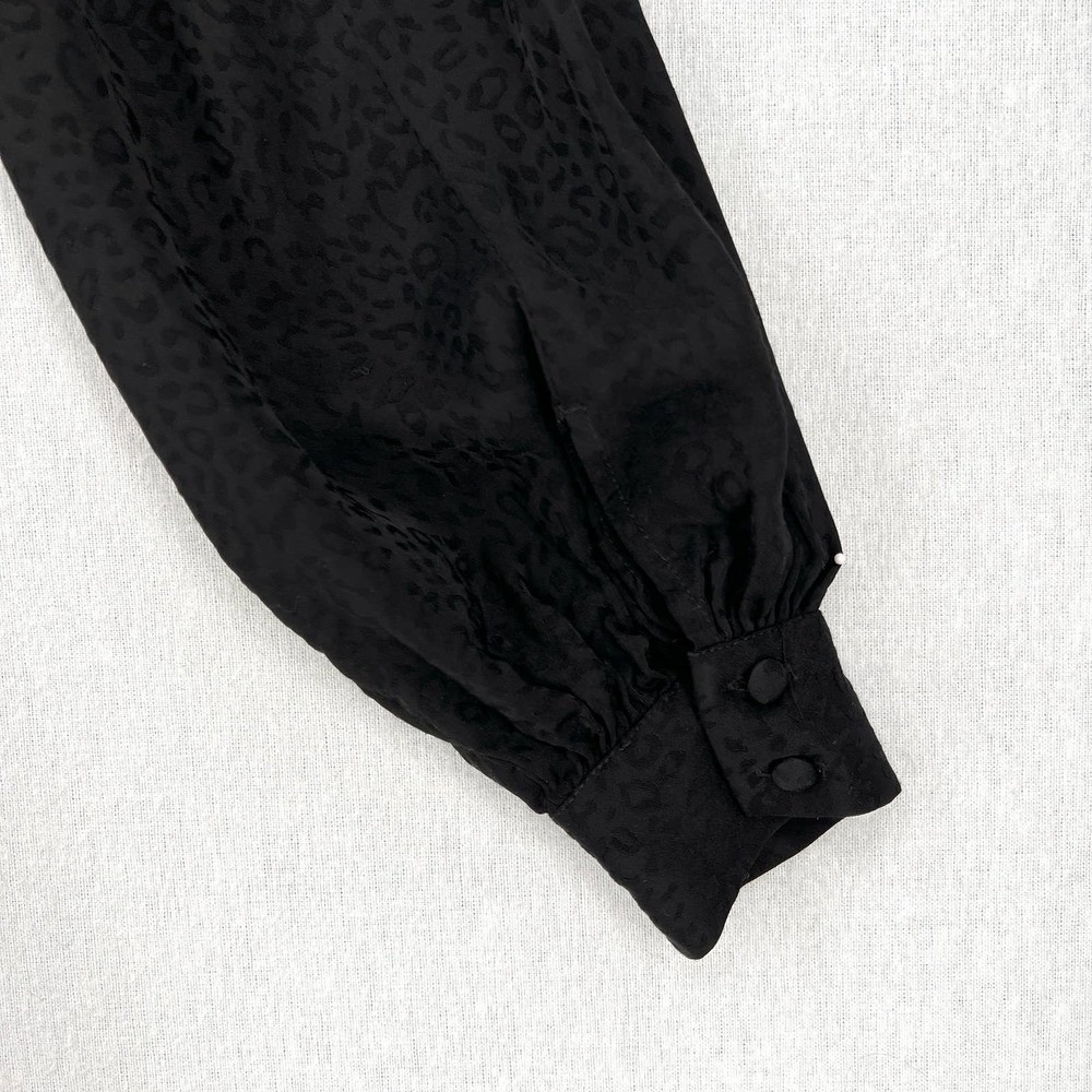 GOOD AMERICAN Leopard Jacquard Tie Front Top Womens Medium 2 Black Long Sleeve - Picture 8 of 16